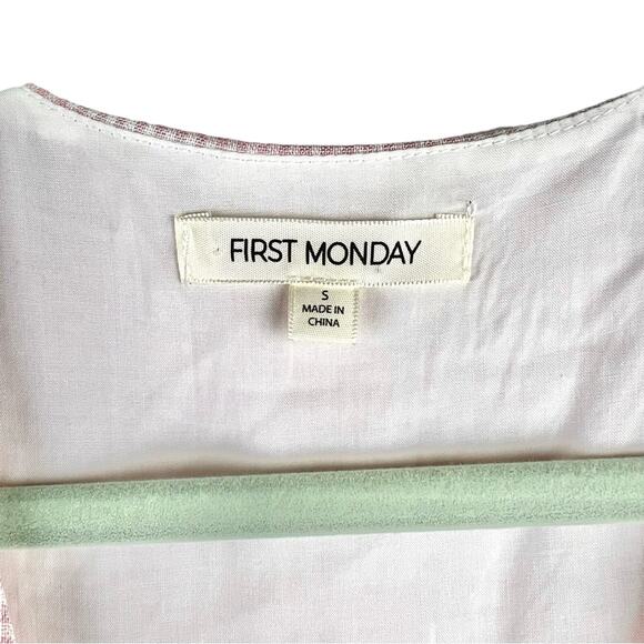 First Monday Pink and White Gingham Ruffle Trim Wrap Dress Small Coquette - Picture 3 of 8